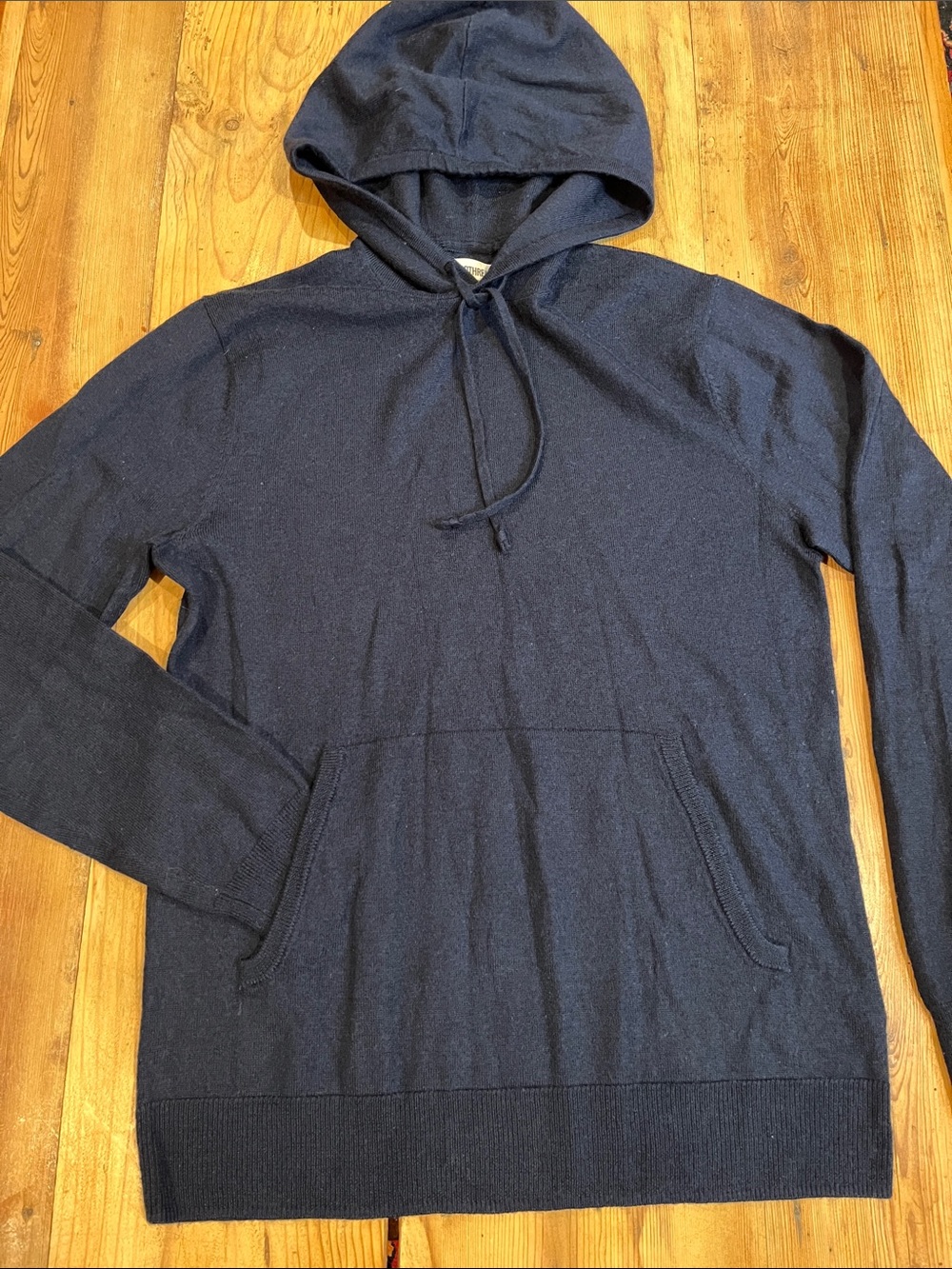 GOODTHREADS Men's S Navy Blue Merino Wool Hooded Sweater Kangaroo Pocket